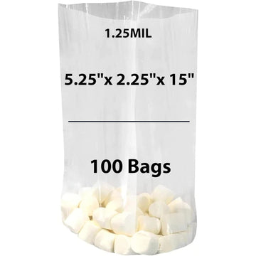 LDPE Clear Gusseted Poly bags 1.25 mil 5.25" X 2.25" X 15" 100 Bags